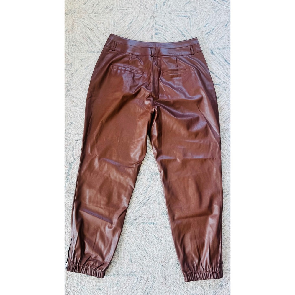 Paige High Rise Pleated Mayslie Jogger Pants, Faux Leather Cognac, Size 10, NEW - Picture 6 of 9